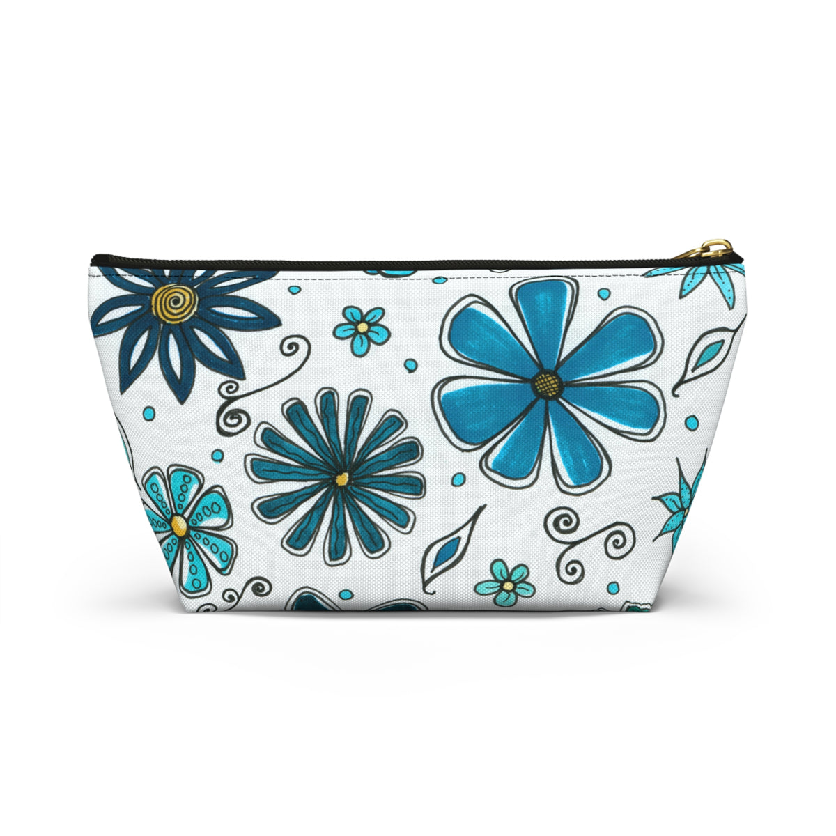 Retro Blue Flowers Accessory Pouch