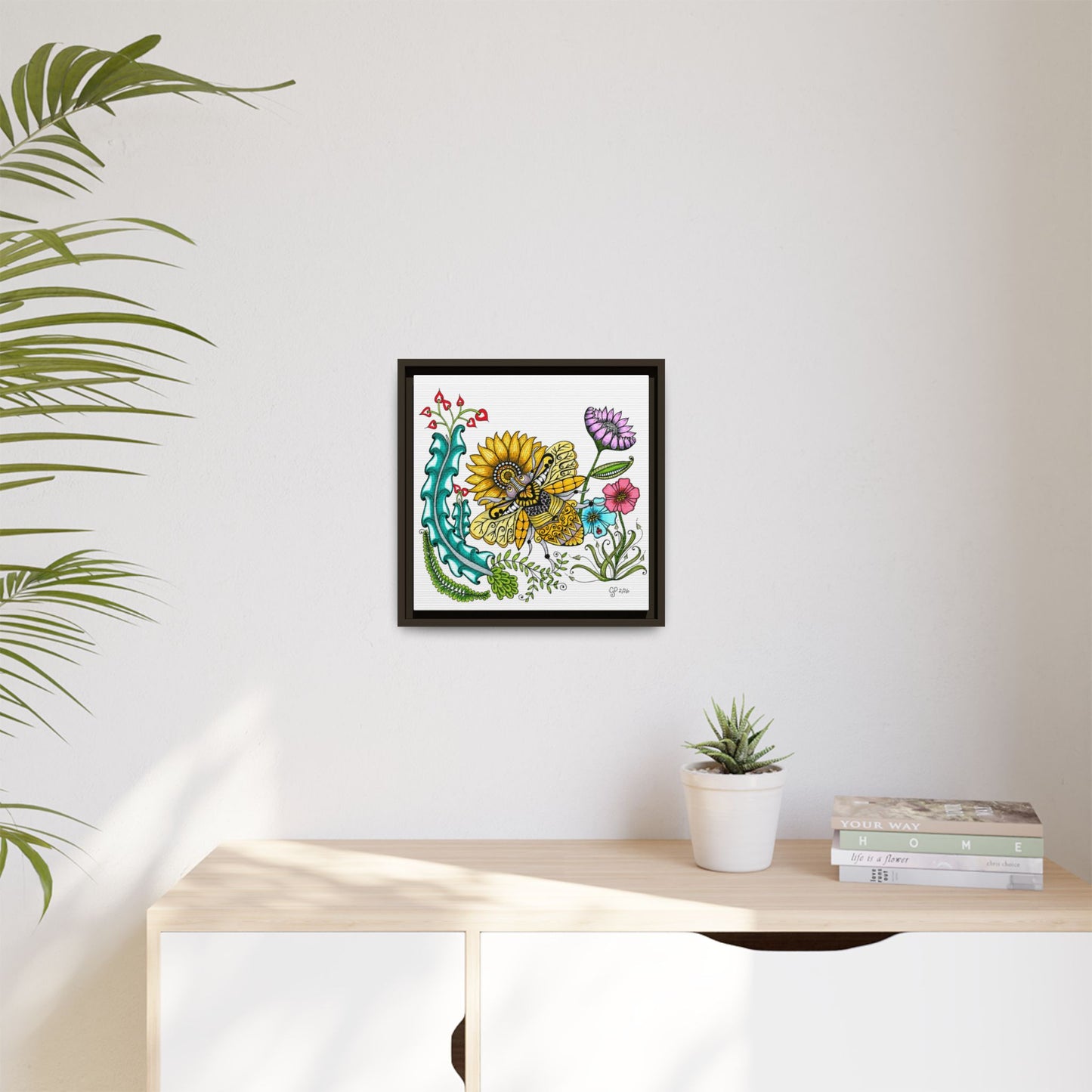Boho Bumblebee Matte Canvas, Framed (Multi-color)