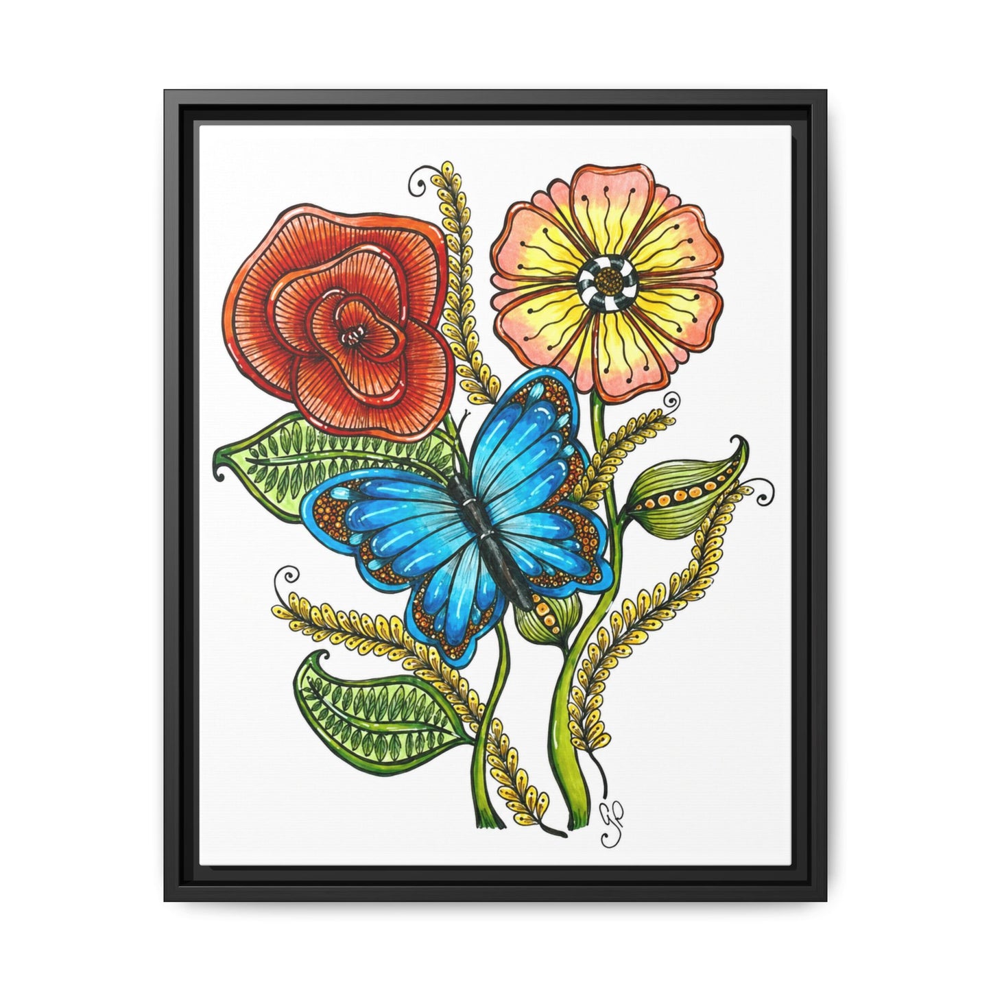 Blue Butterfly Matte Canvas, Framed (Multi-color)