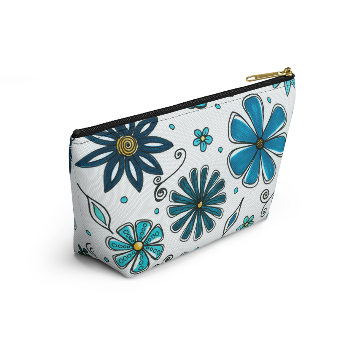 Retro Blue Flowers Accessory Pouch