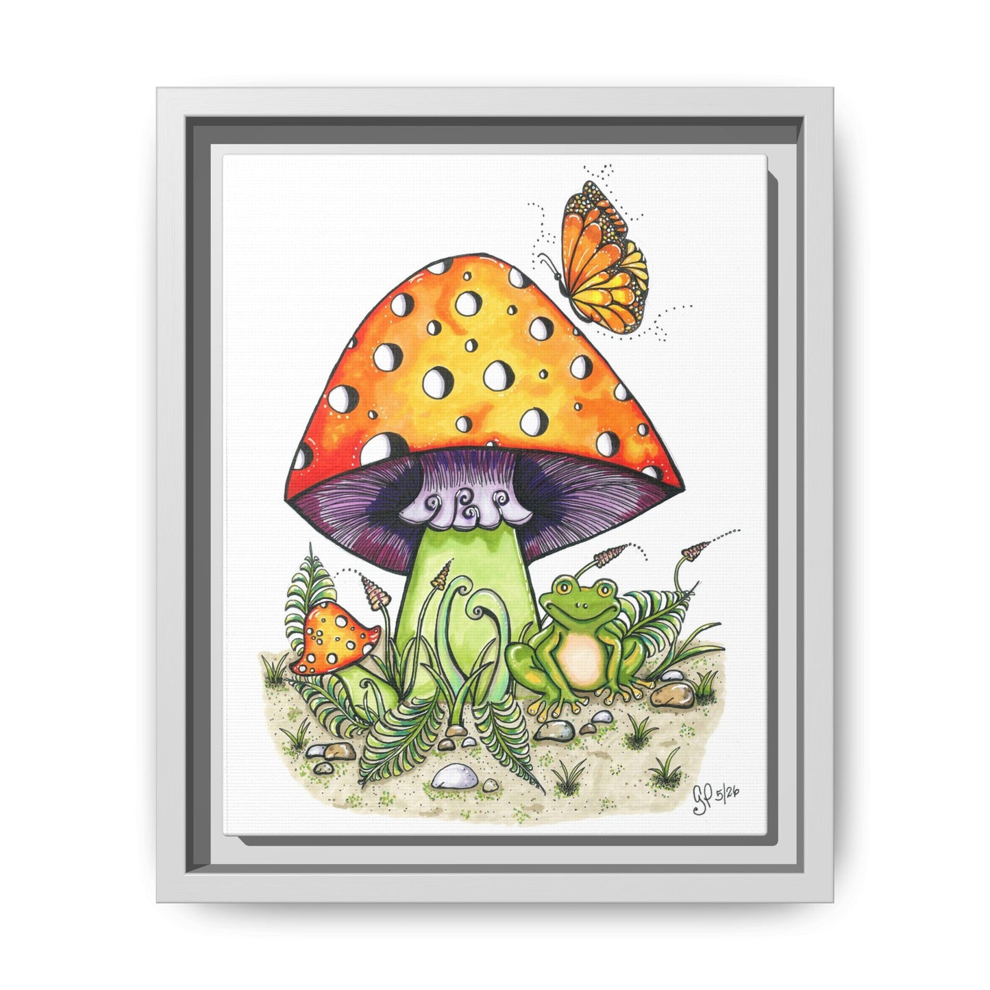 Froggy Loves Mushrooms Matte Canvas, Framed (Multi-color)
