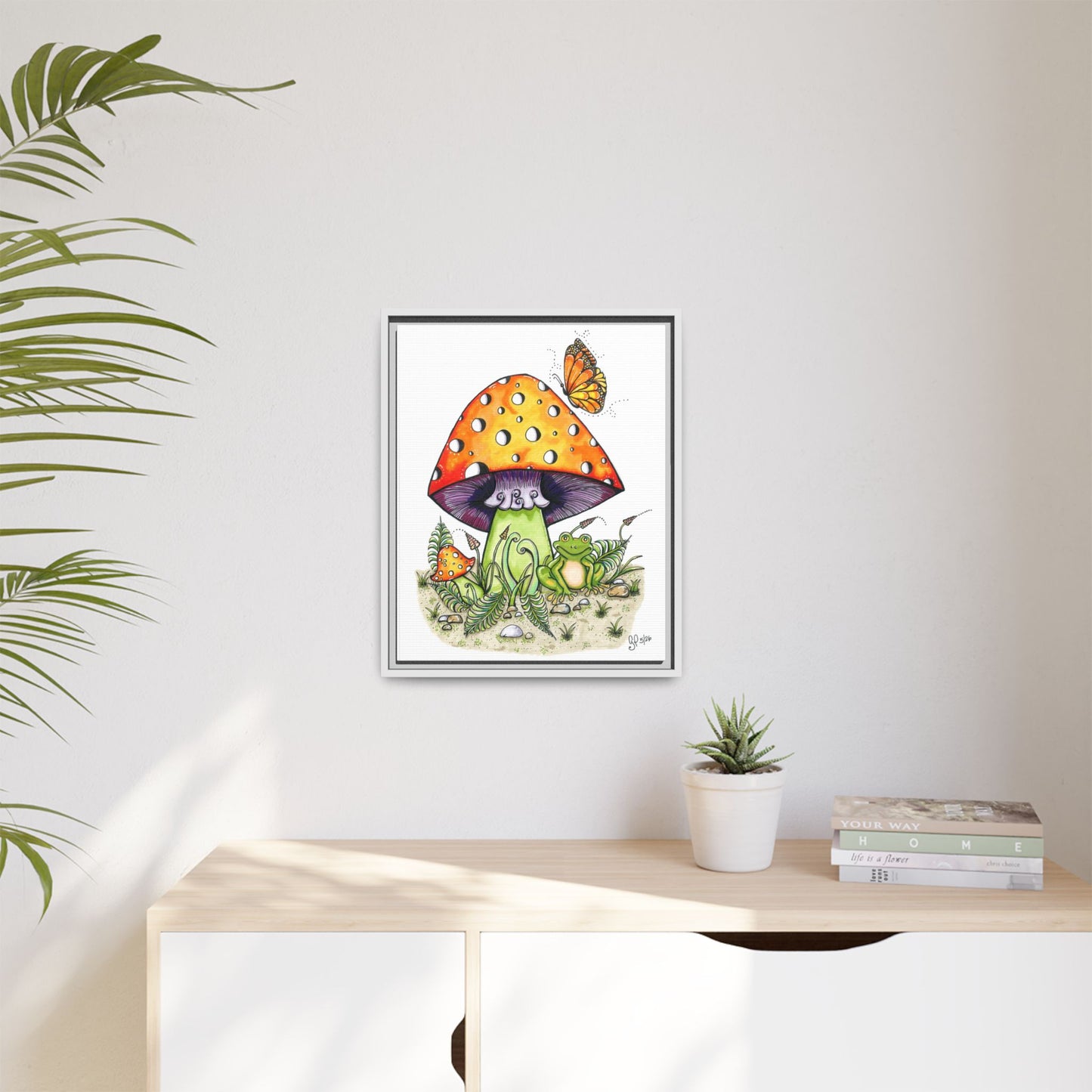 Froggy Loves Mushrooms Matte Canvas, Framed (Multi-color)