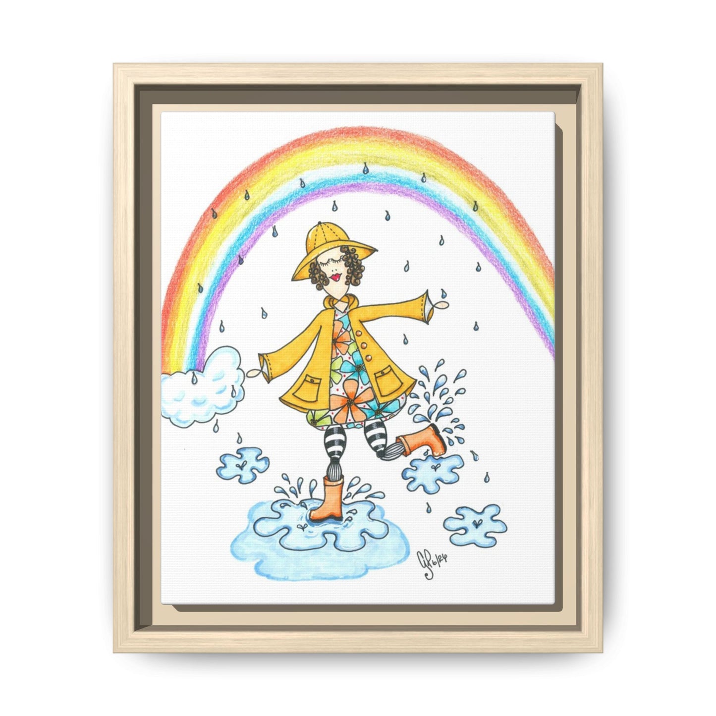 Dancing In The Rain Matte Canvas, Framed (Multi-color)