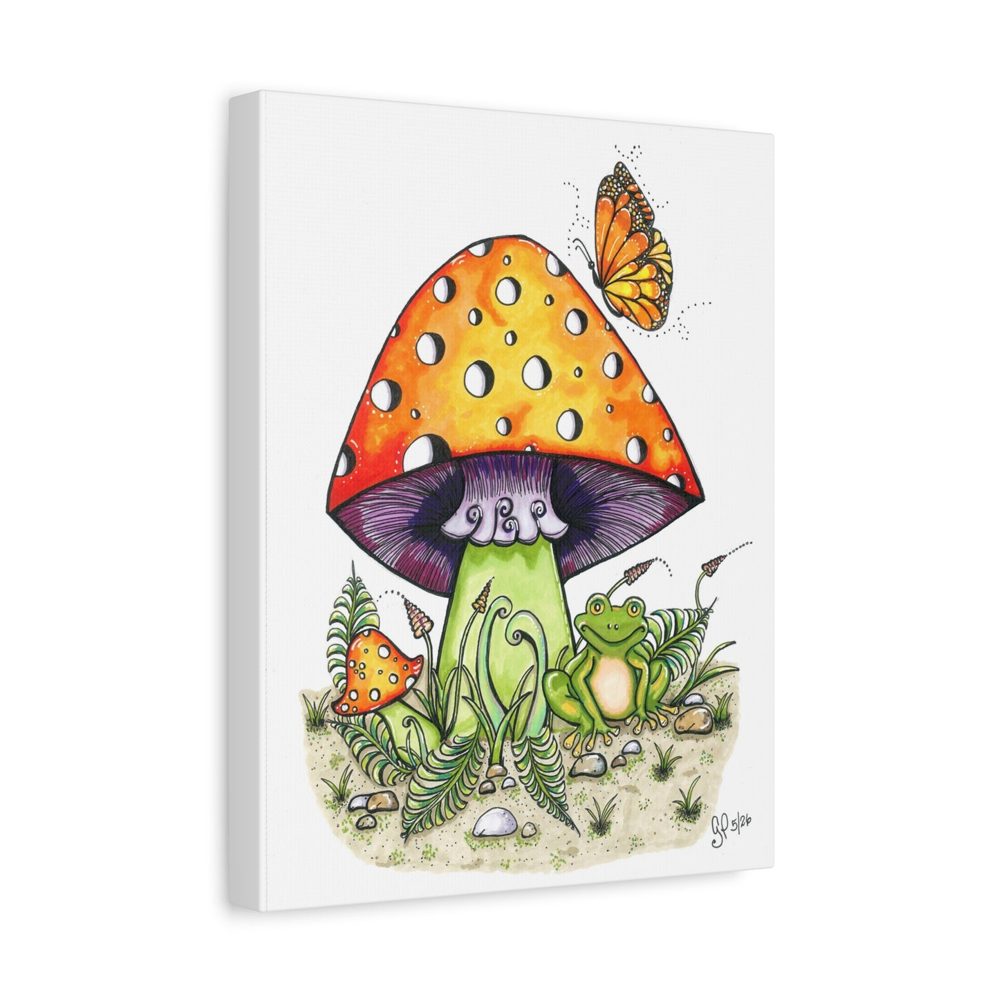 Froggy Loves Mushrooms Matte Canvas (unframed)