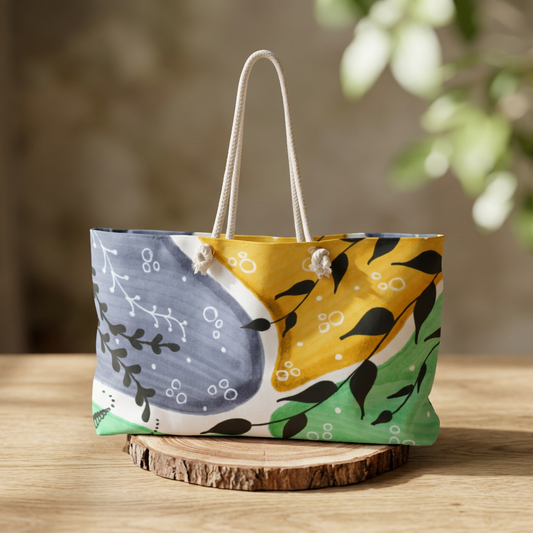 A Little Nature leaf print on a large weekender overnight travel bag
