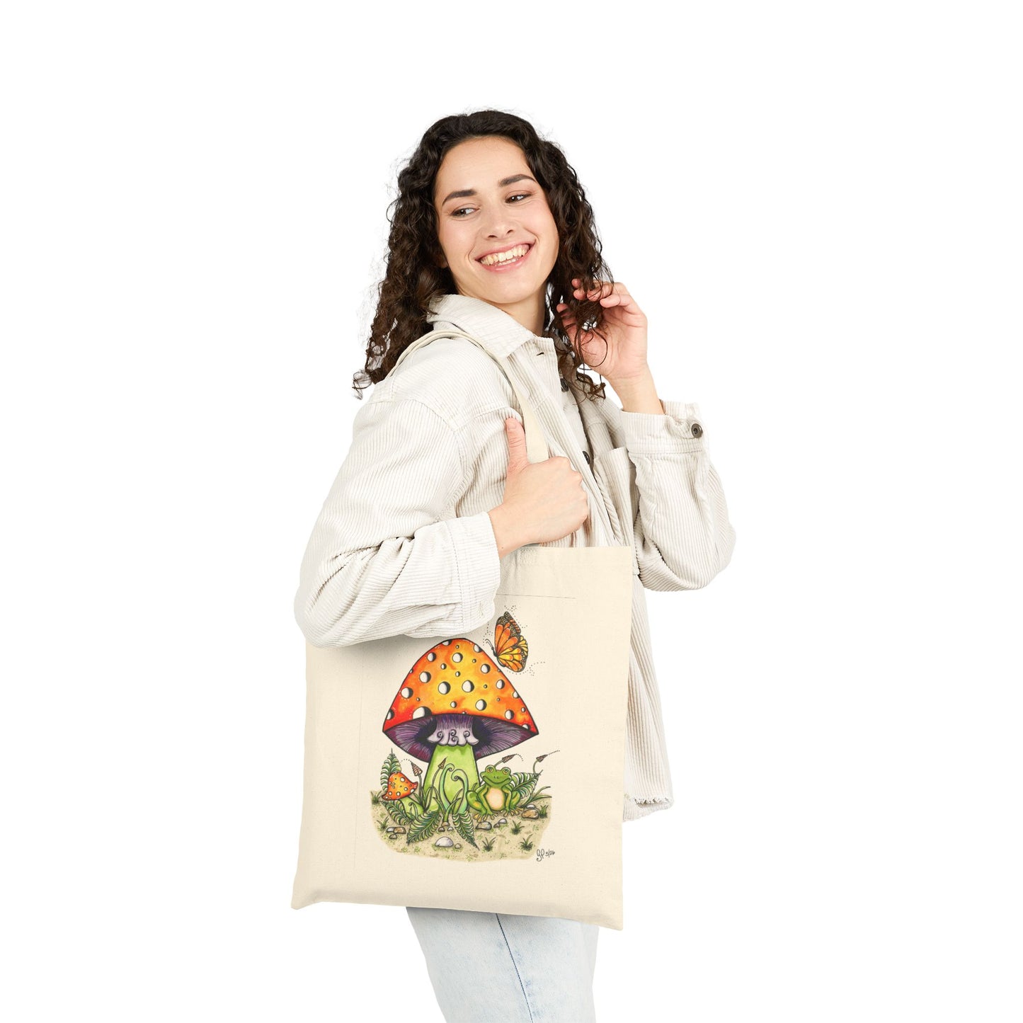 Froggy Loves Mushrooms Cotton Canvas Tote Bag