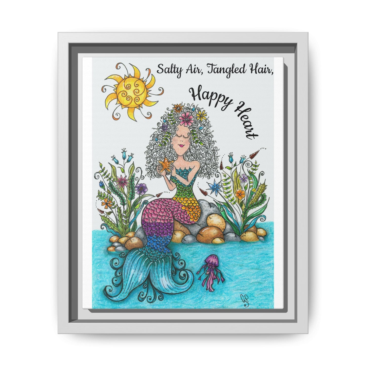 Mermaid Matte Canvas, Framed (Multi-color)