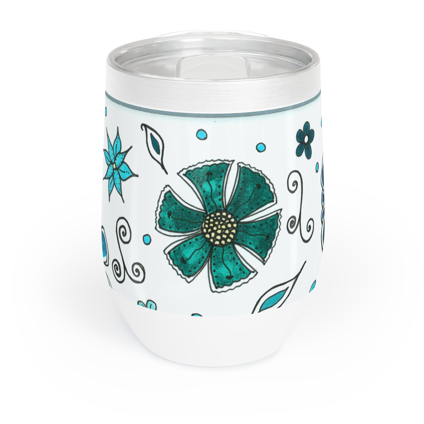 Retro Blue Flowers Chill Wine Tumbler