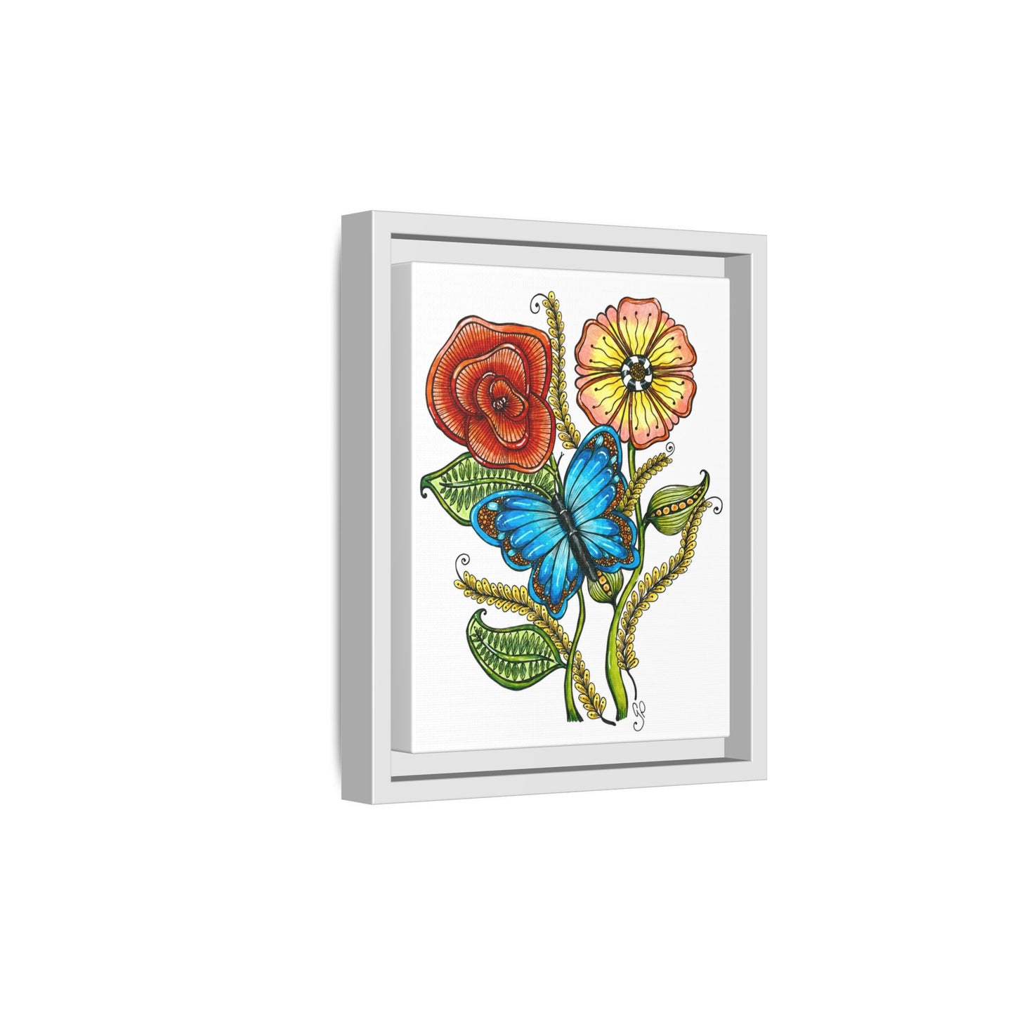 Blue Butterfly Matte Canvas, Framed (Multi-color)