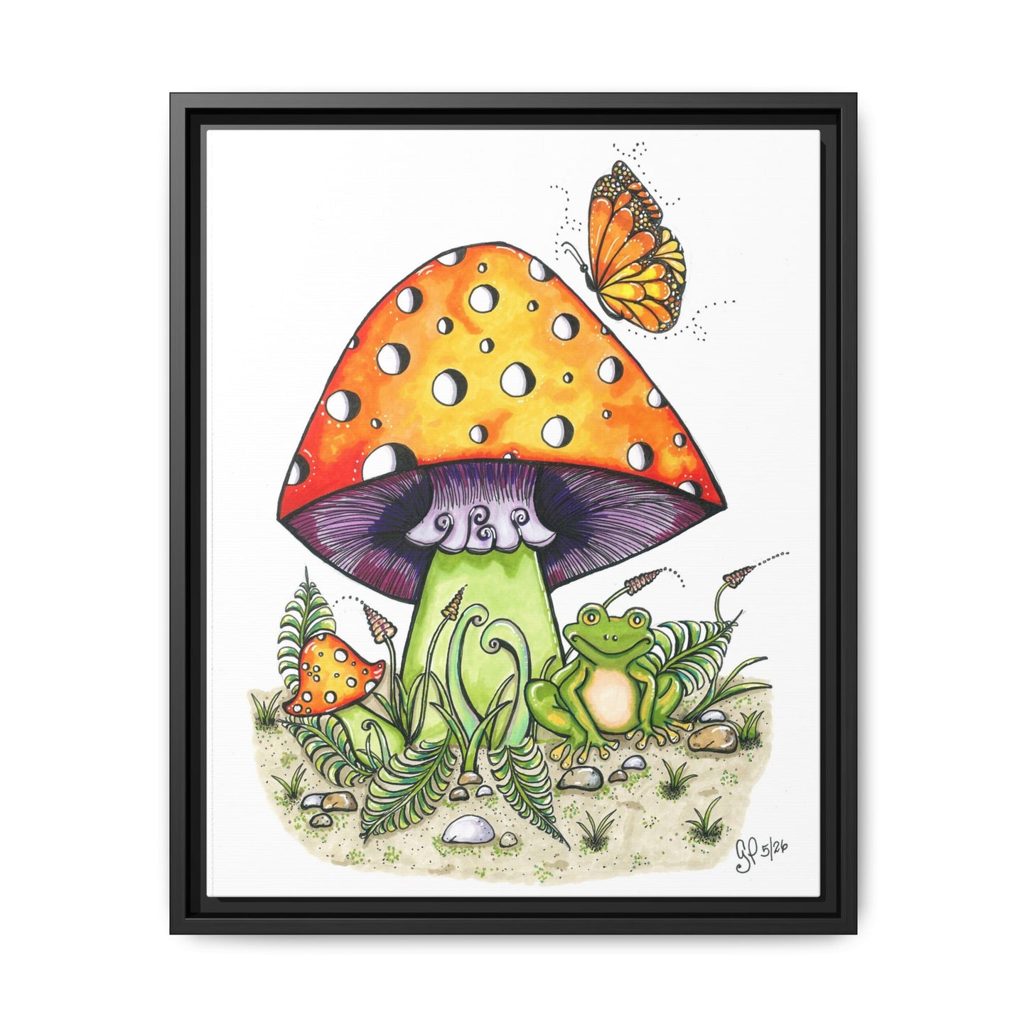 Froggy Loves Mushrooms Matte Canvas, Framed (Multi-color)