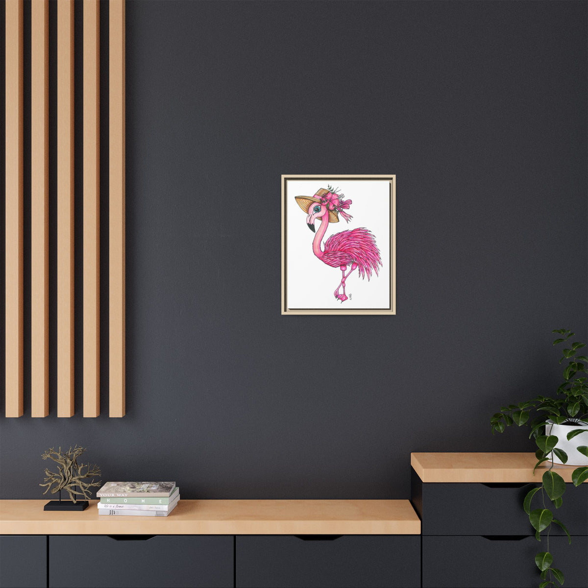 Francine The Flamingo Matte Canvas, Framed (Multi-color)