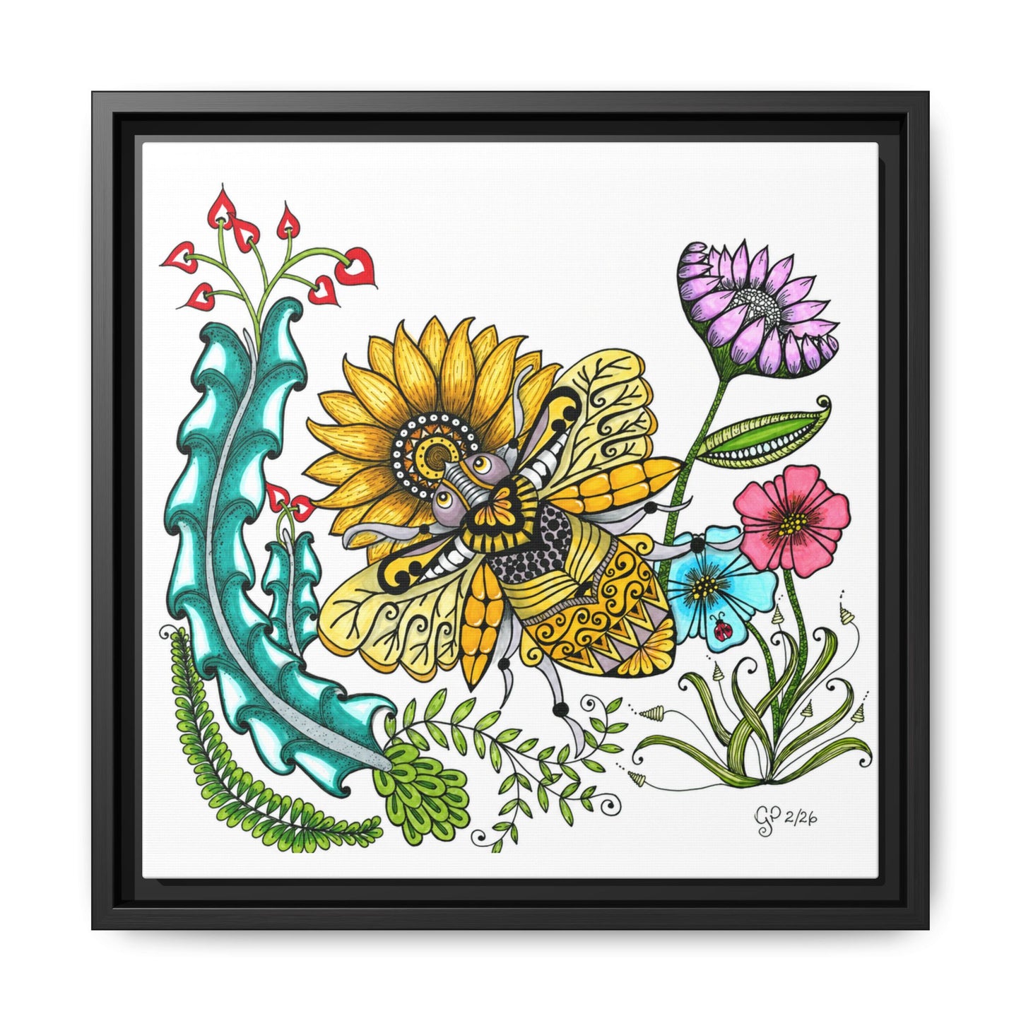 Boho Bumblebee Matte Canvas, Framed (Multi-color)