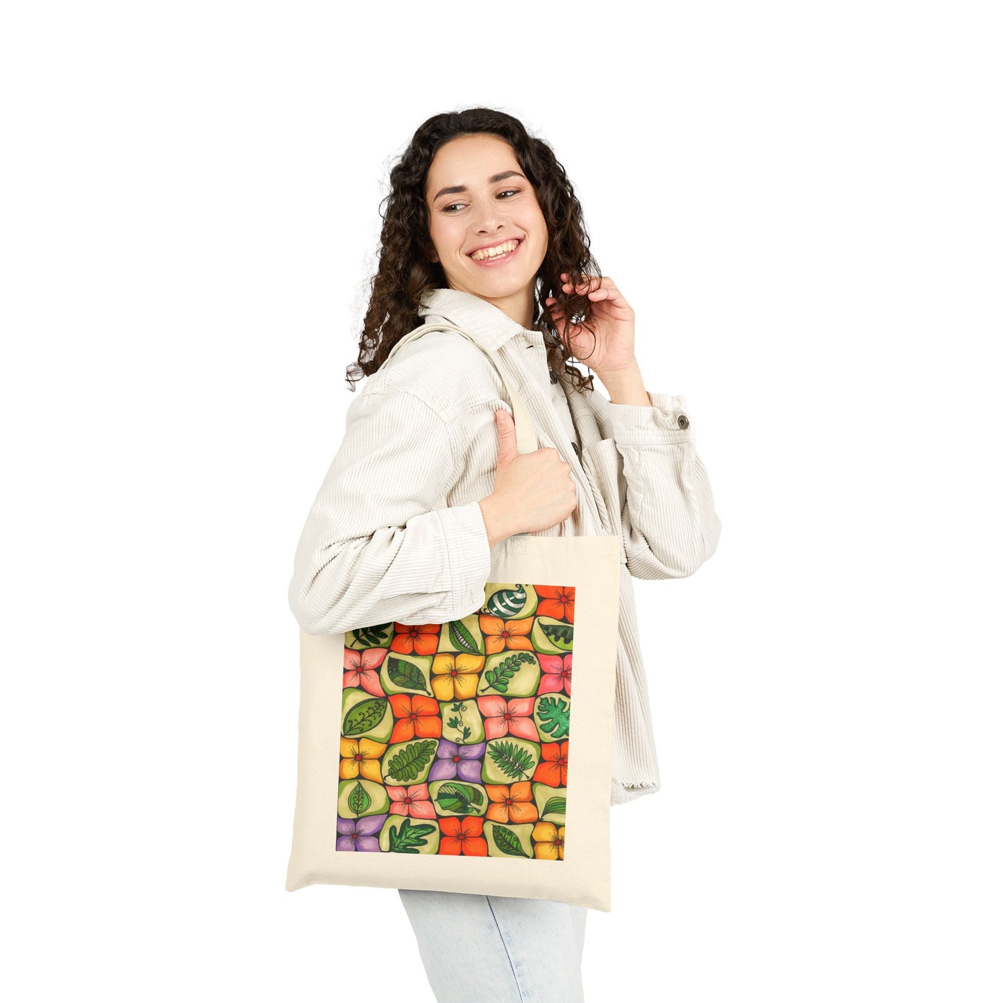All-Over Flower Cotton Canvas Tote Bag