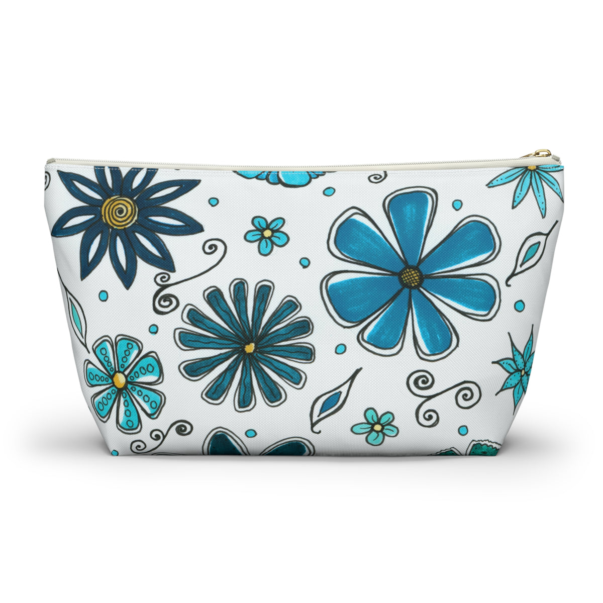 Retro Blue Flowers Accessory Pouch