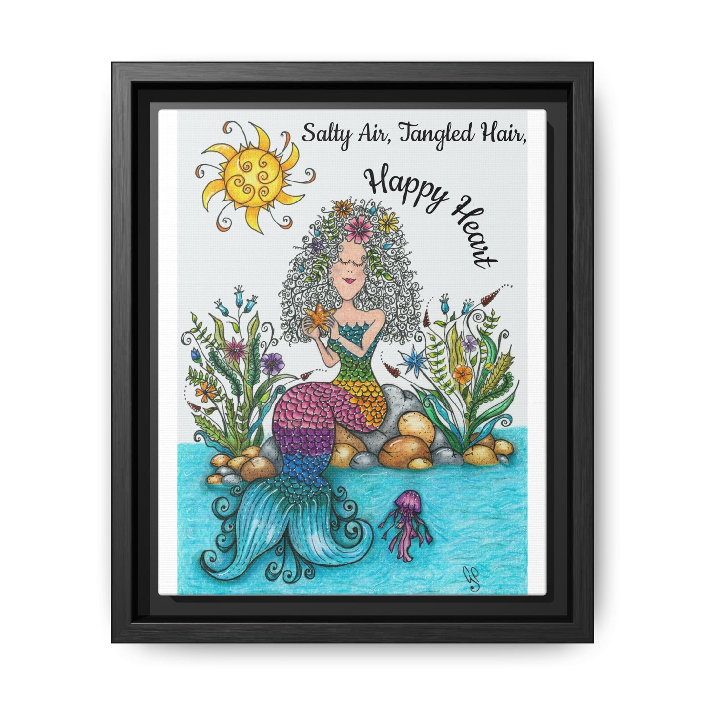 Mermaid Matte Canvas, Framed (Multi-color)