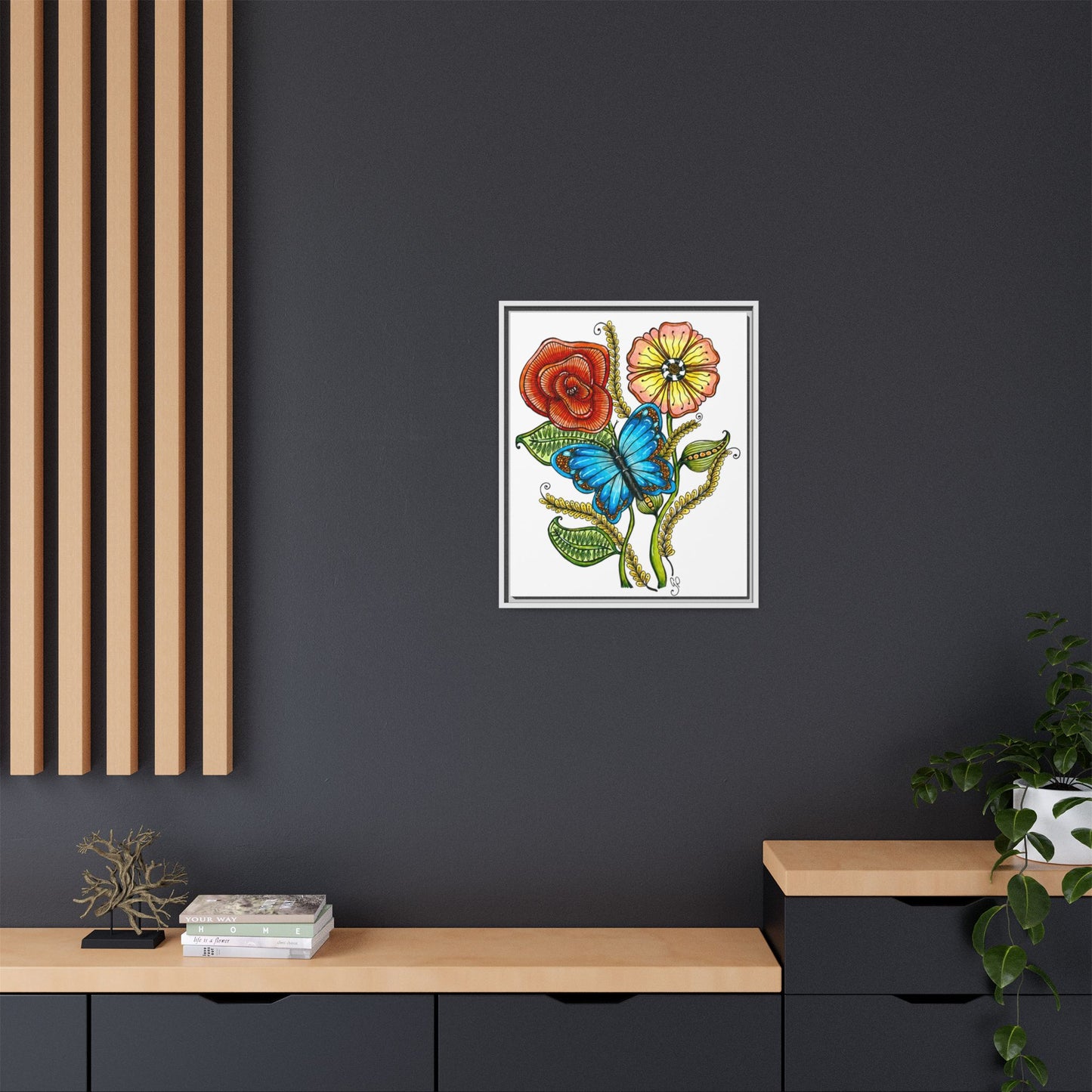 Blue Butterfly Matte Canvas, Framed (Multi-color)
