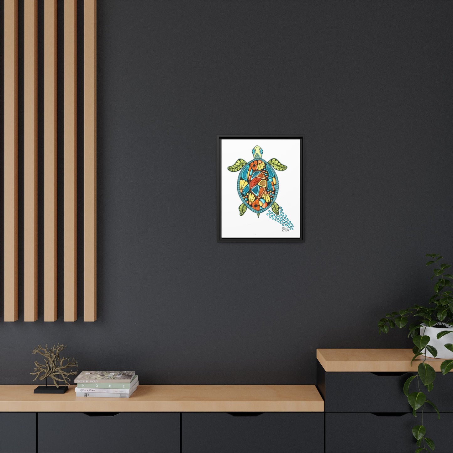 Sea Turtle Matte Canvas, Framed (Multi-color)