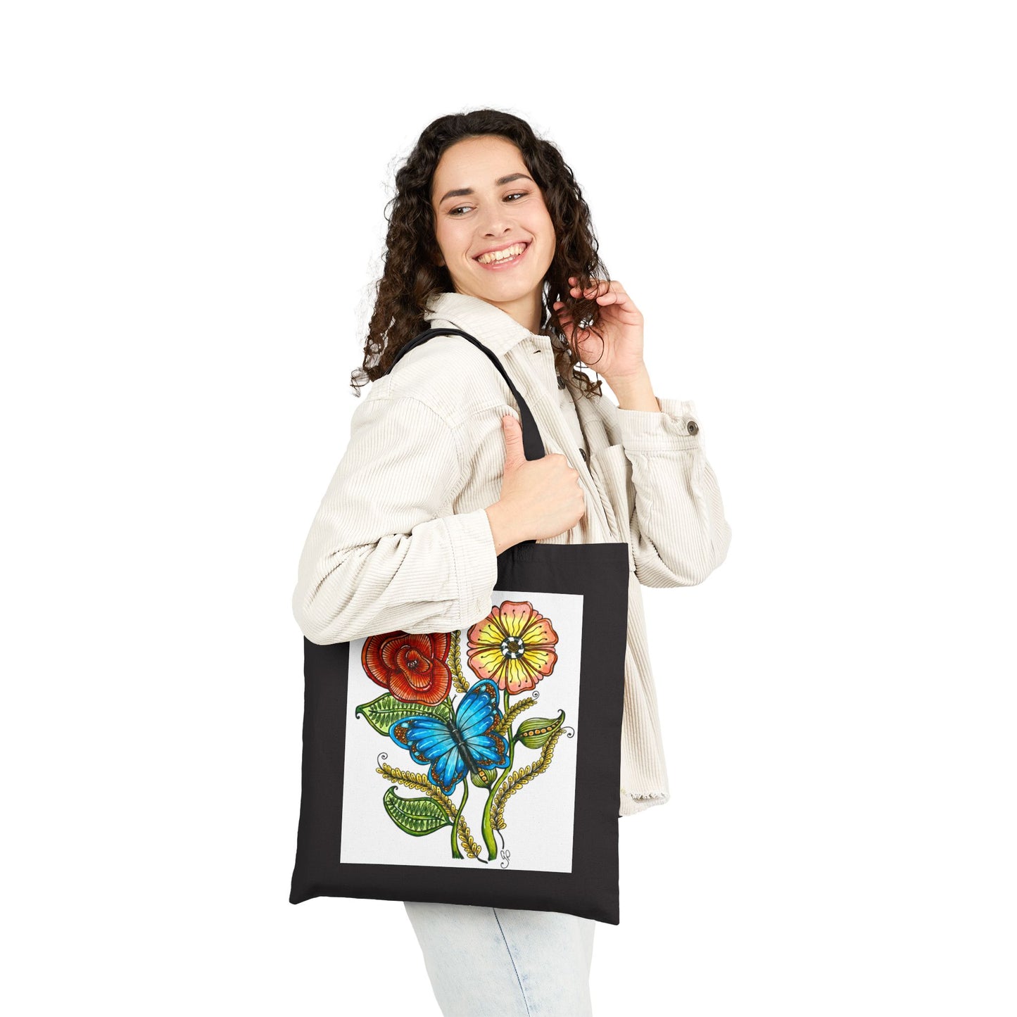 Blue Butterfly Cotton Canvas Tote Bag
