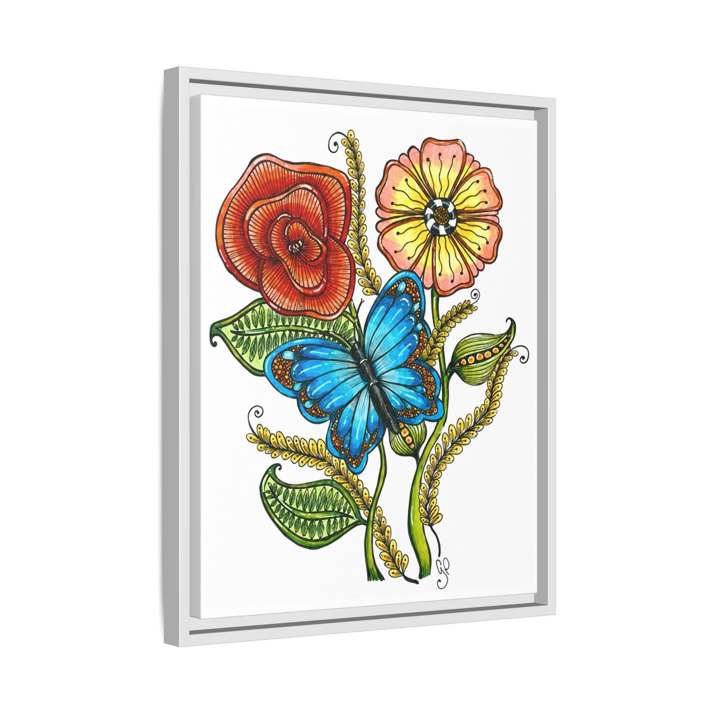 Blue Butterfly Matte Canvas, Framed (Multi-color)
