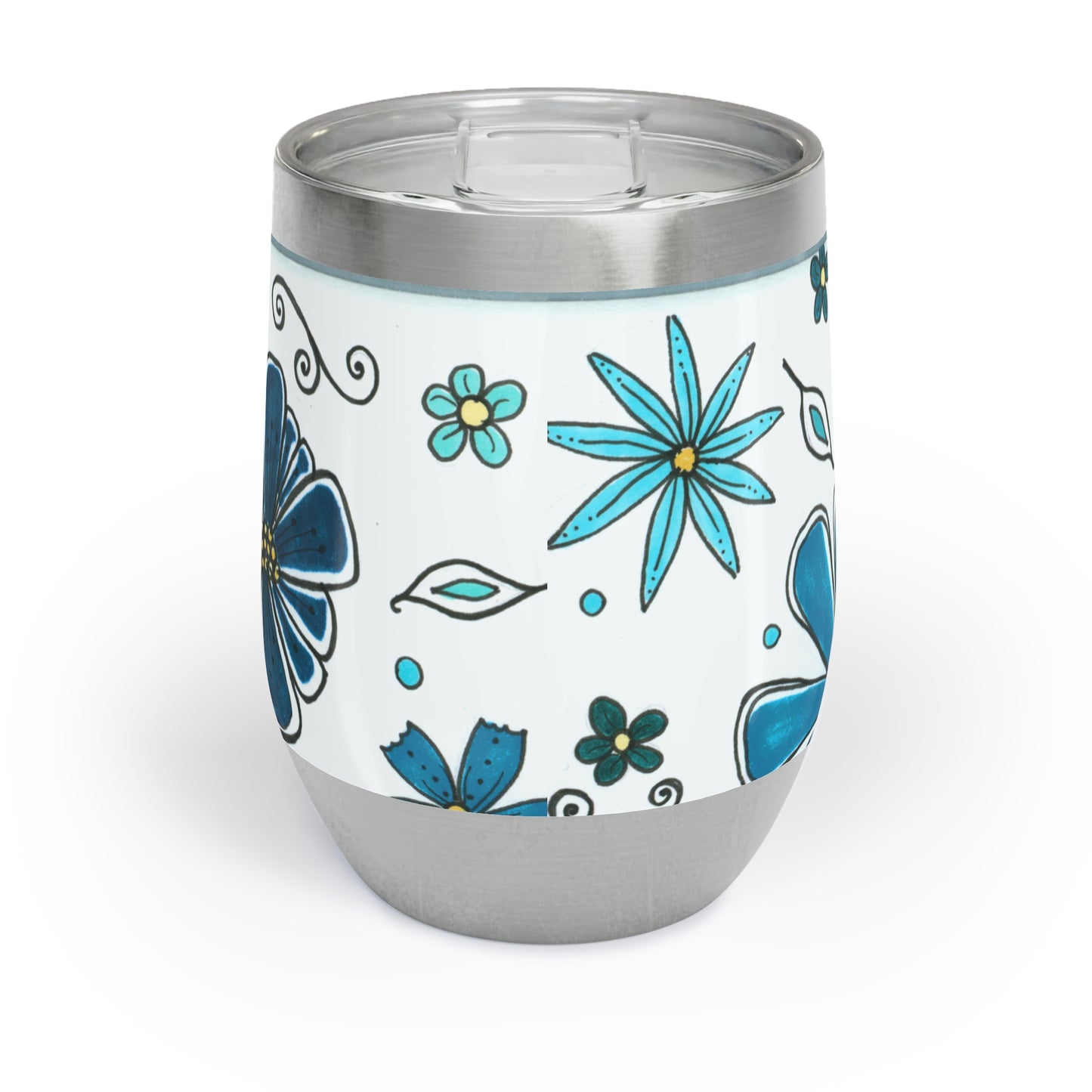 Retro Blue Flowers Chill Wine Tumbler