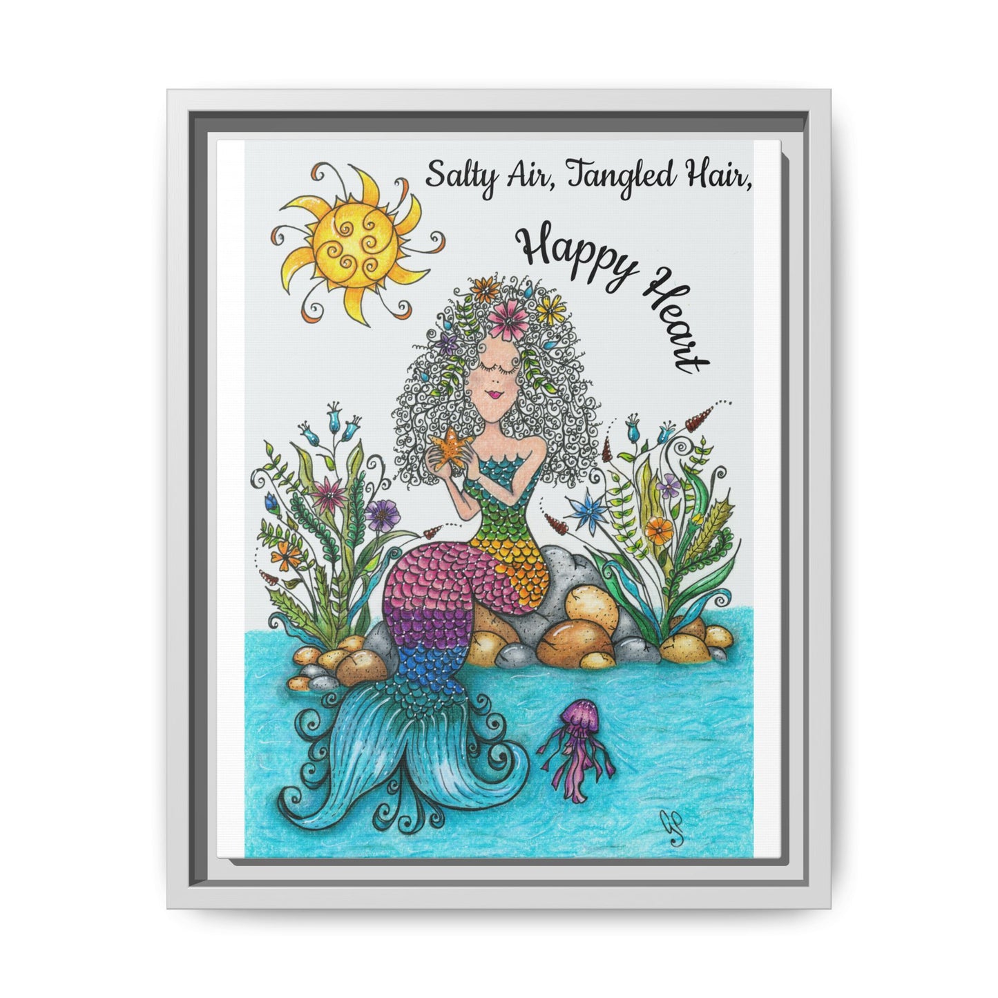 Mermaid Matte Canvas, Framed (Multi-color)