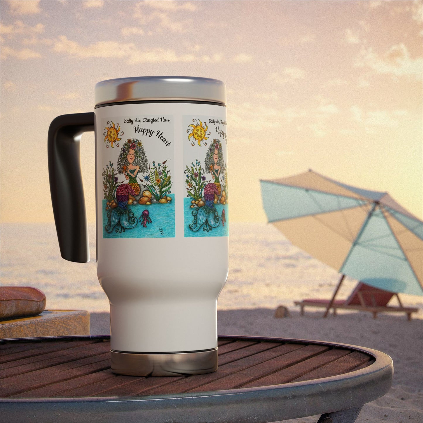 Mermaid Stainless Steel Travel Mug with Handle, 14oz