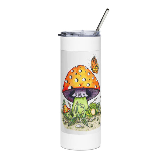Froggy Loves Mushrooms Stainless Steel Tumbler, 20oz
