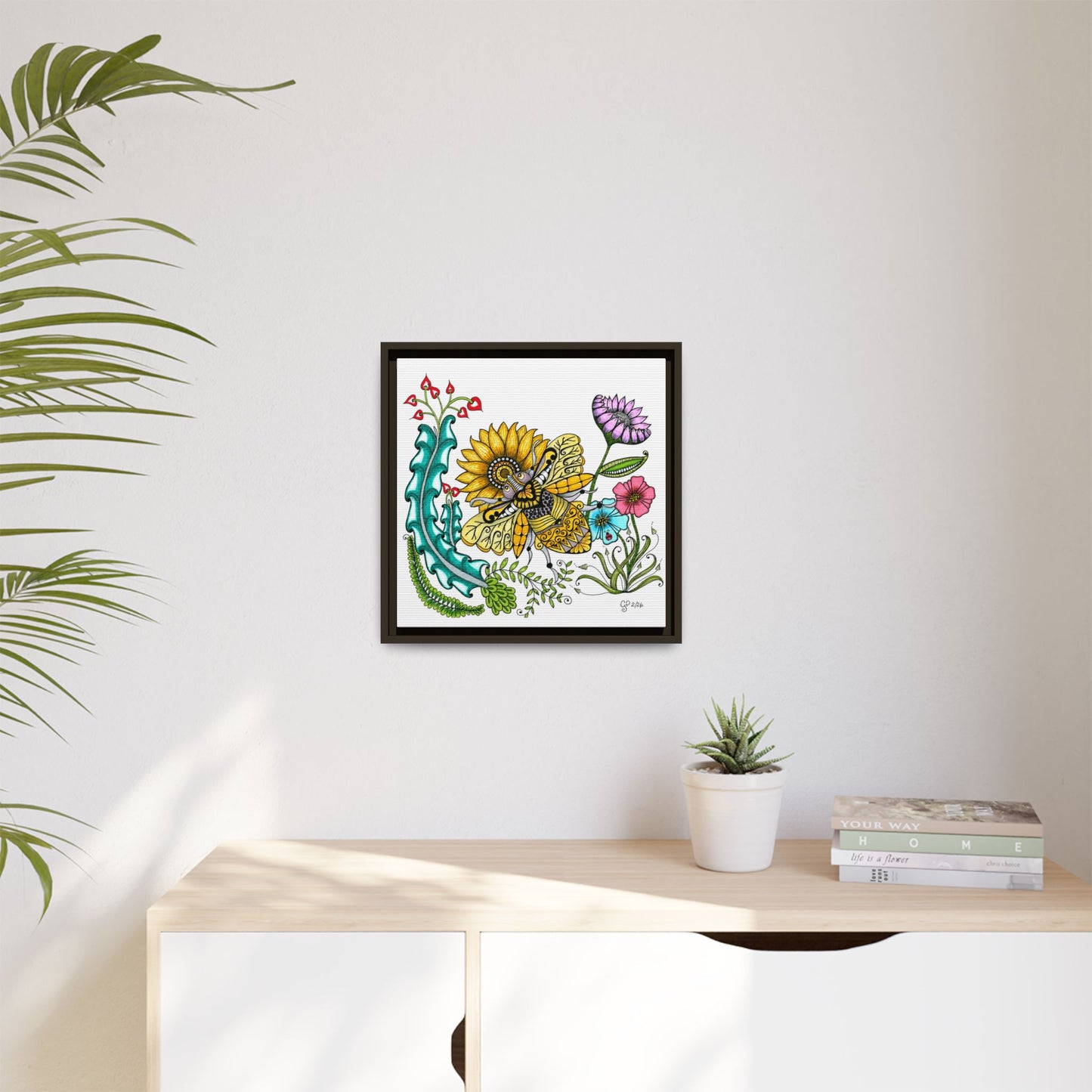 Boho Bumblebee Matte Canvas, Framed (Multi-color)