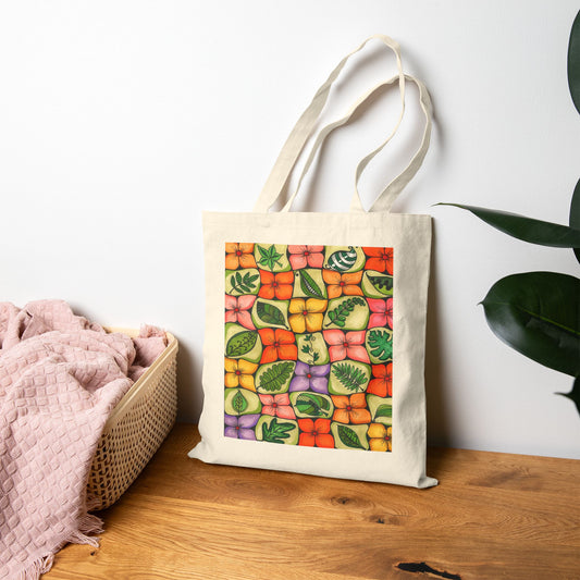 All-Over Flower Cotton Canvas Tote Bag