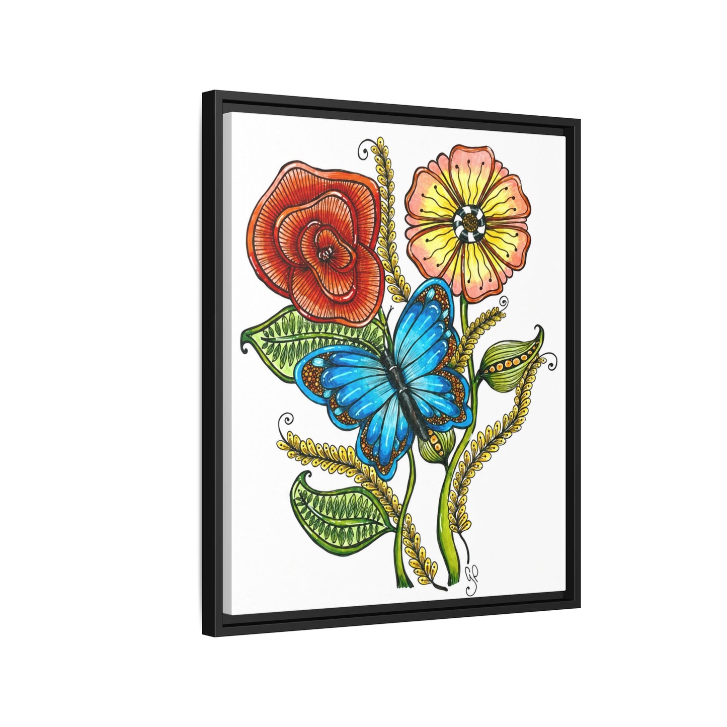 Blue Butterfly Matte Canvas, Framed (Multi-color)