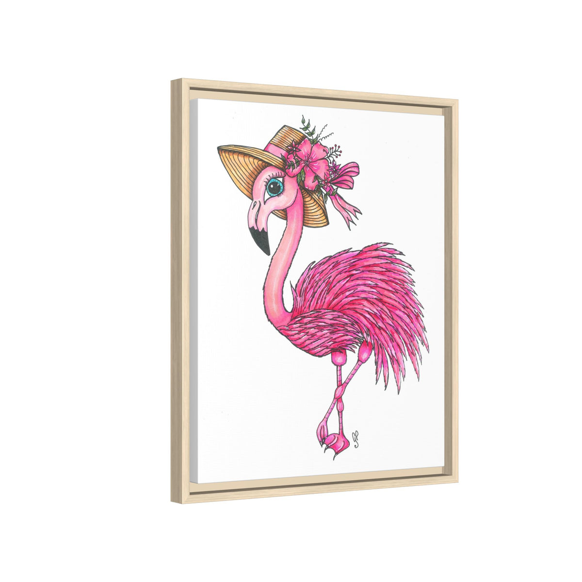 Francine The Flamingo Matte Canvas, Framed (Multi-color)