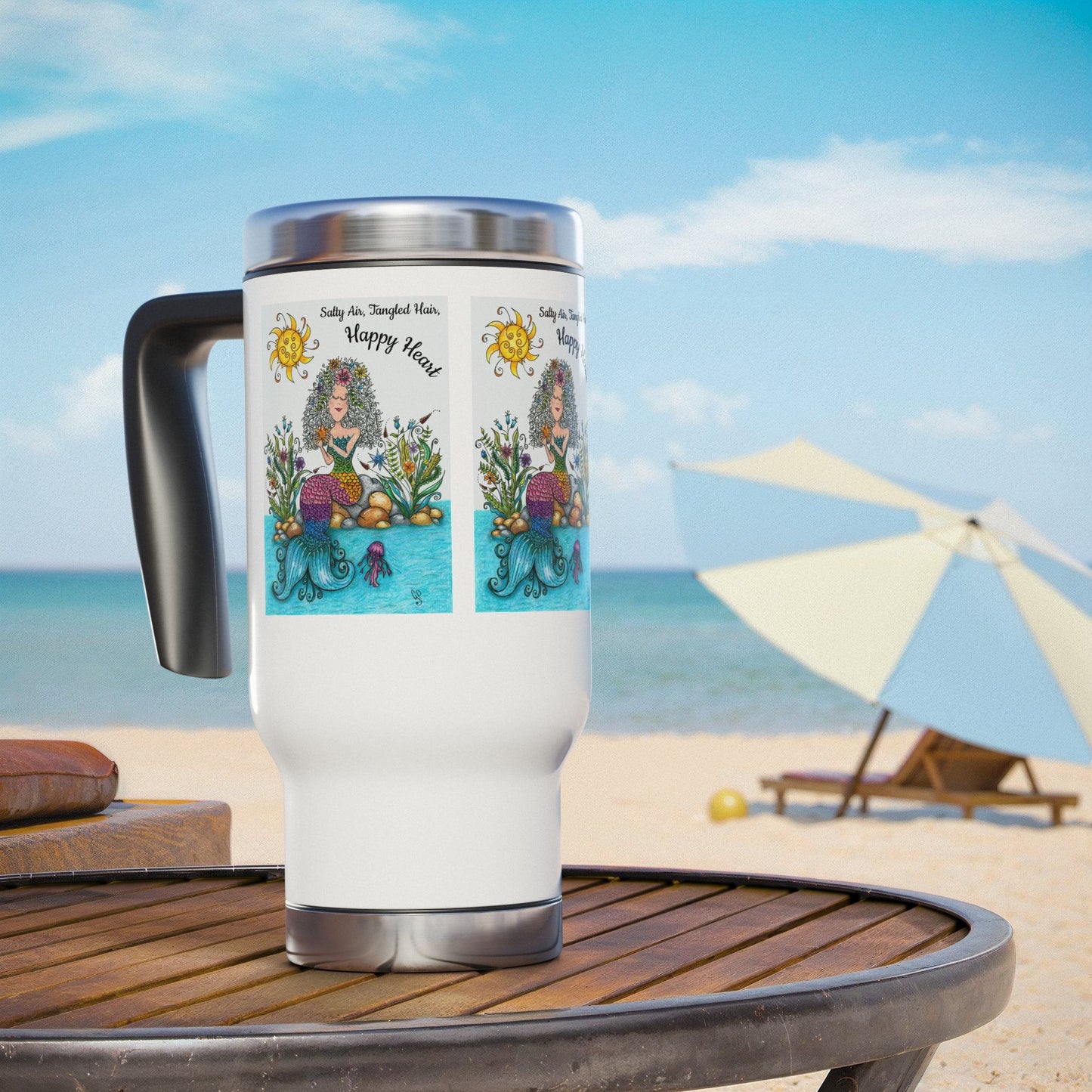 Mermaid Stainless Steel Travel Mug with Handle, 14oz
