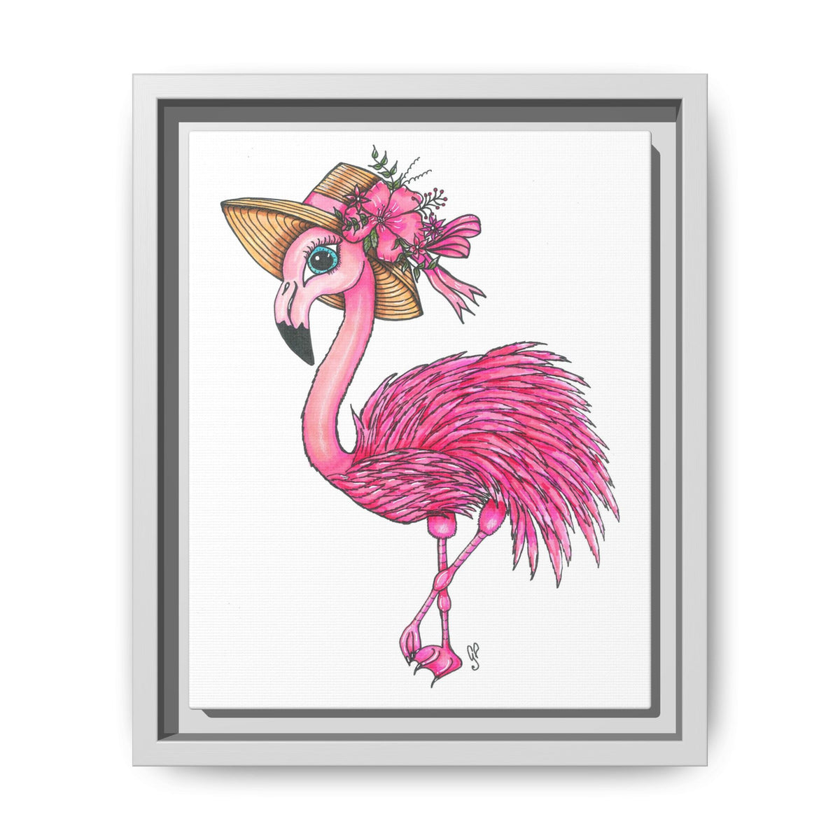Francine The Flamingo Matte Canvas, Framed (Multi-color)