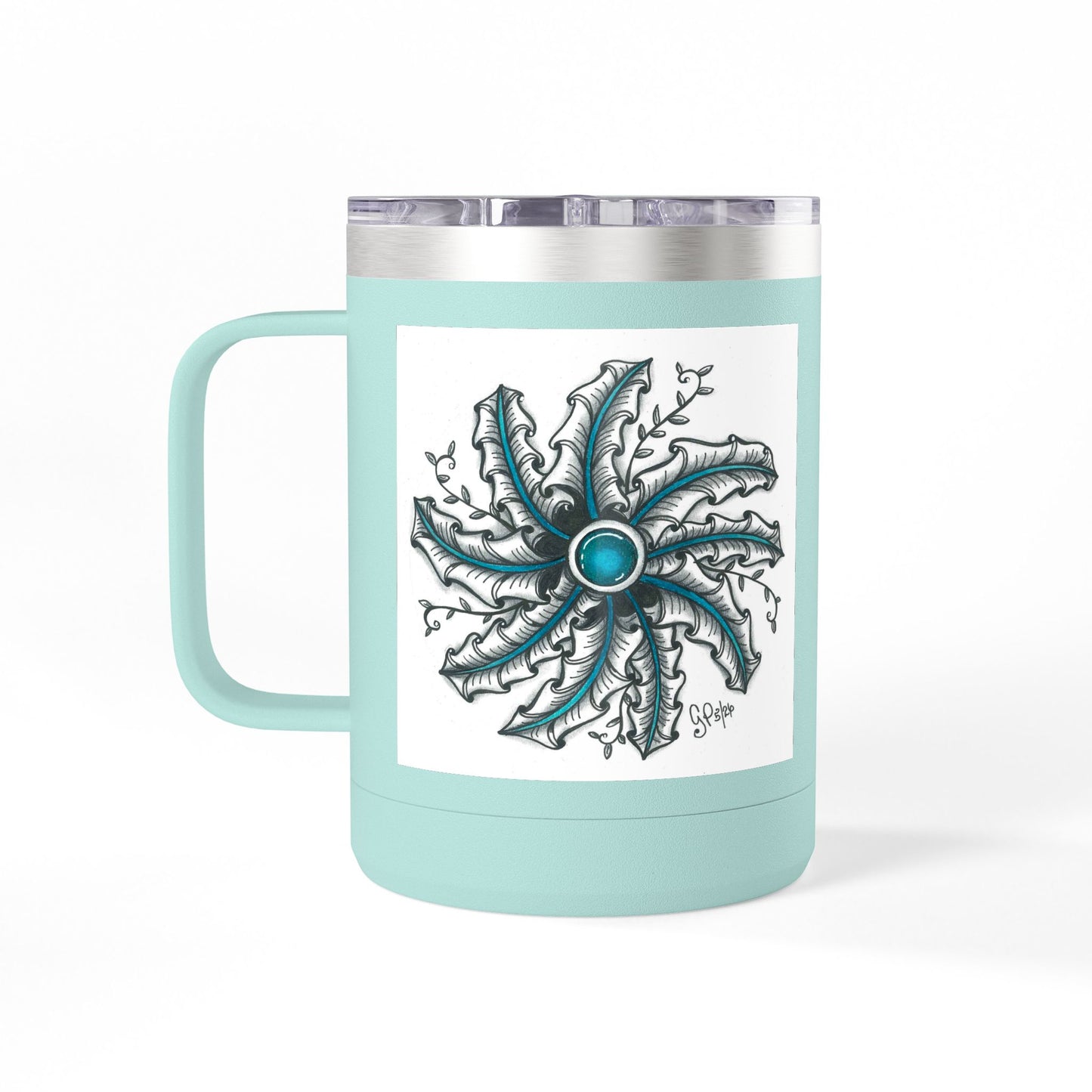 Teal Gem Coffee Mug Tumbler, 15oz