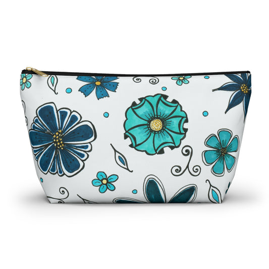 Retro Blue Flowers Accessory Pouch