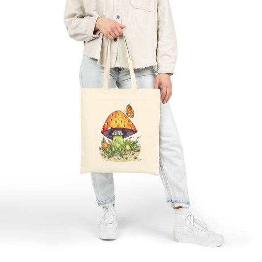 Froggy Loves Mushrooms Cotton Canvas Tote Bag