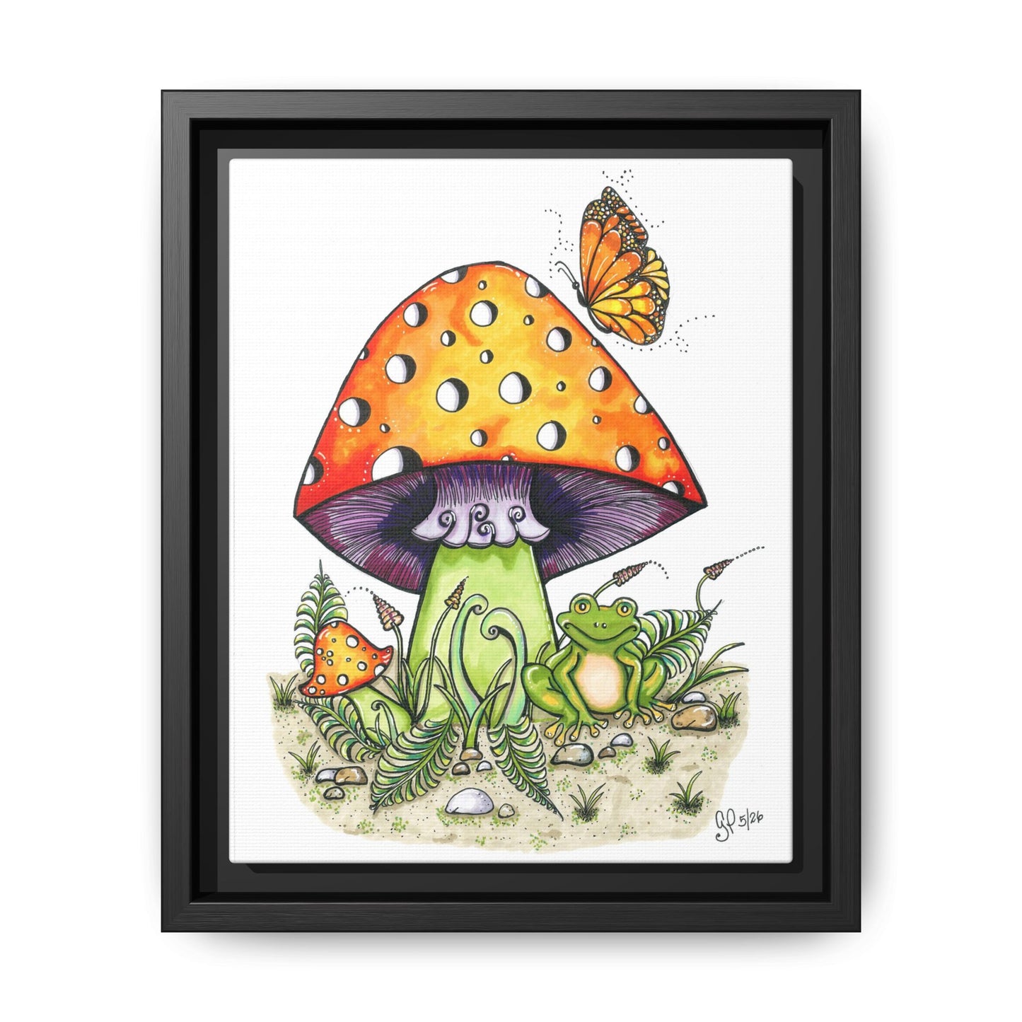 Froggy Loves Mushrooms Matte Canvas, Framed (Multi-color)
