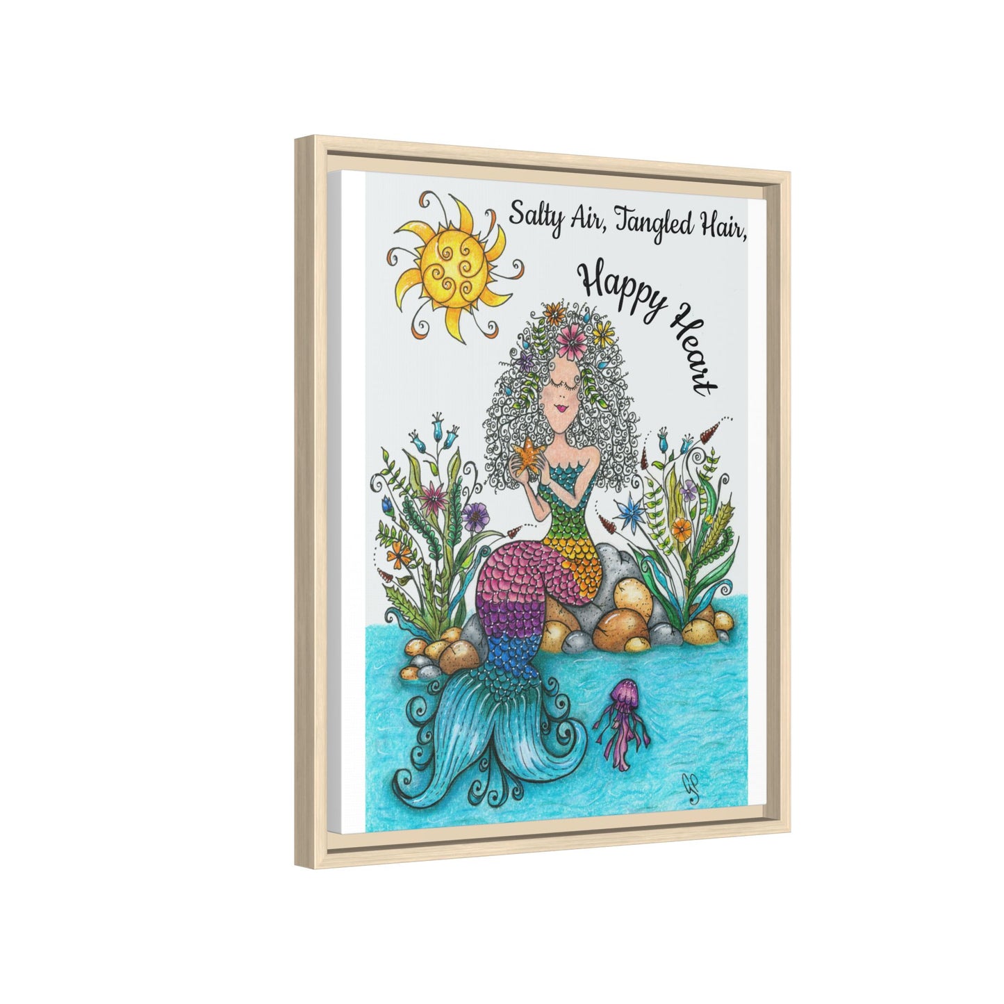 Mermaid Matte Canvas, Framed (Multi-color)