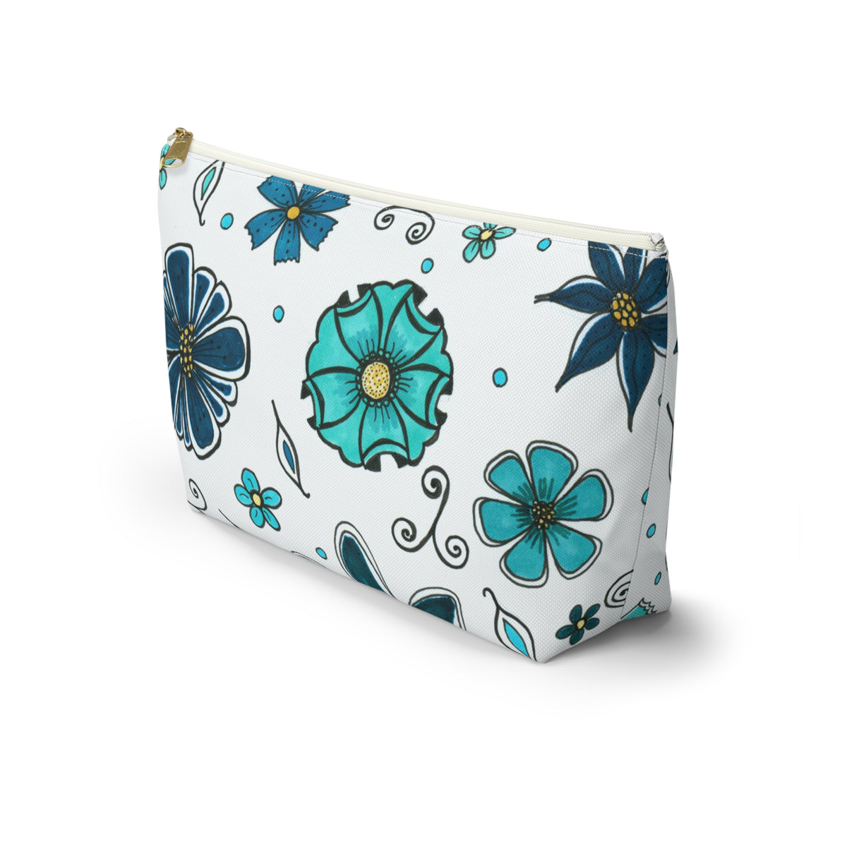 Retro Blue Flowers Accessory Pouch