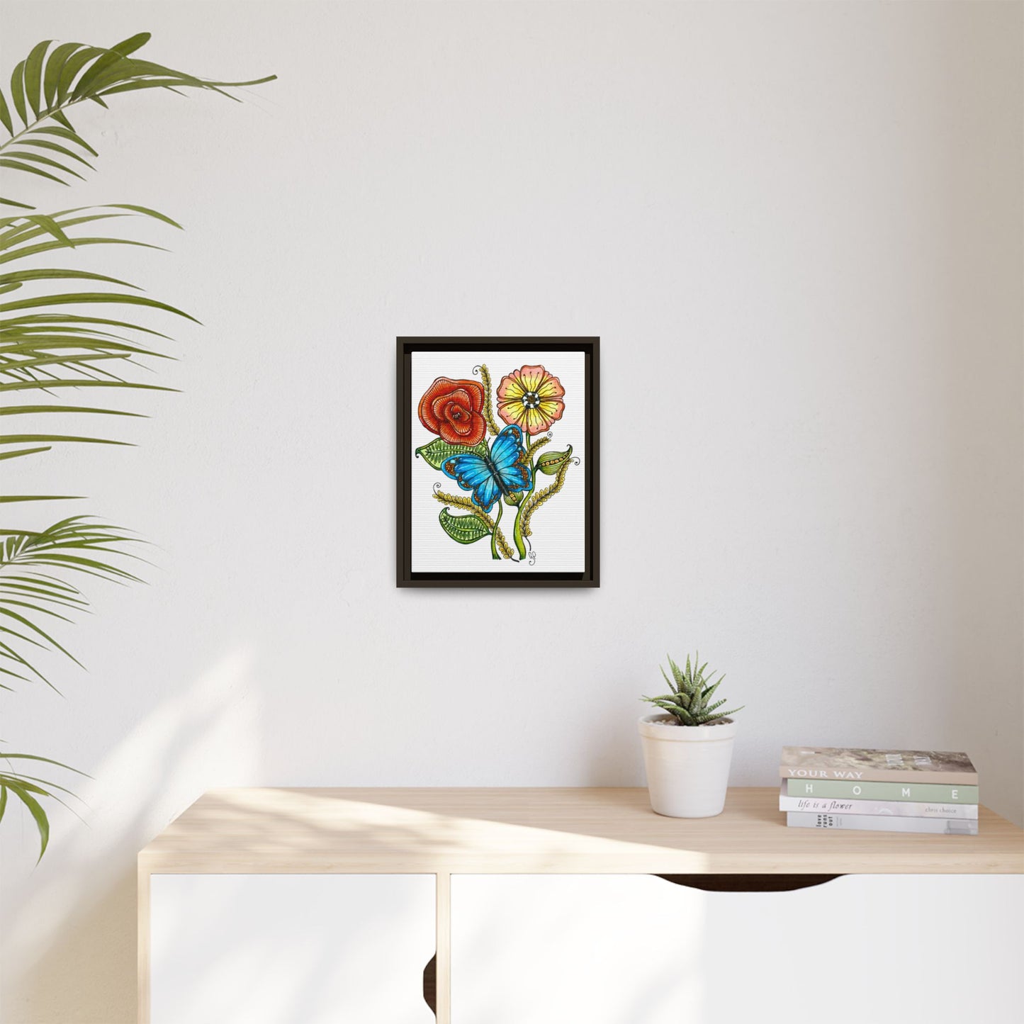 Blue Butterfly Matte Canvas, Framed (Multi-color)