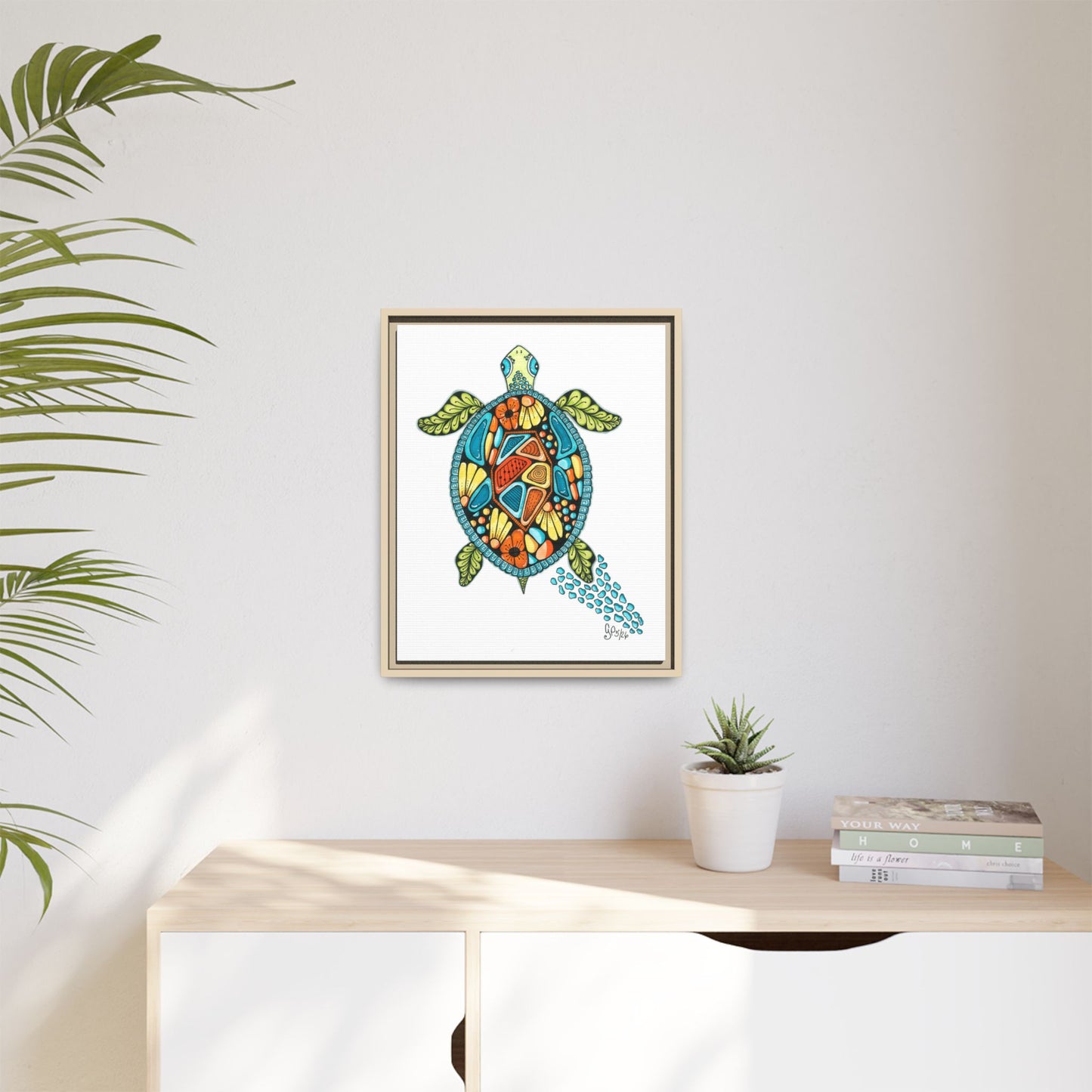 Sea Turtle Matte Canvas, Framed (Multi-color)