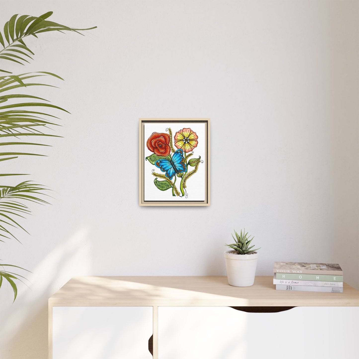 Blue Butterfly Matte Canvas, Framed (Multi-color)