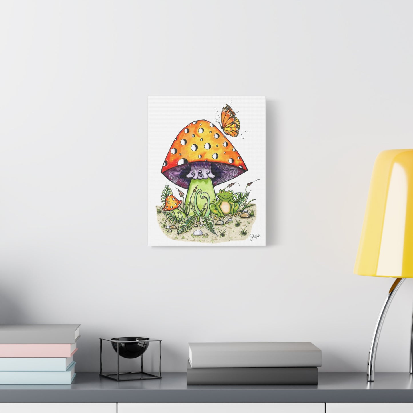 Froggy Loves Mushrooms Matte Canvas (unframed)
