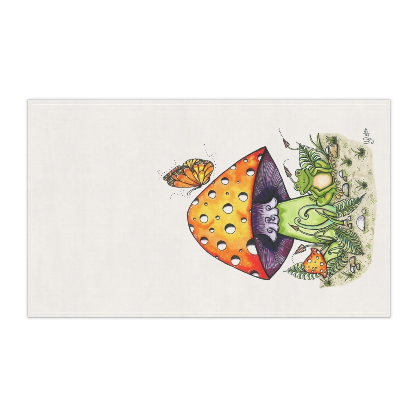 Froggy Loves Mushrooms Tea Towel