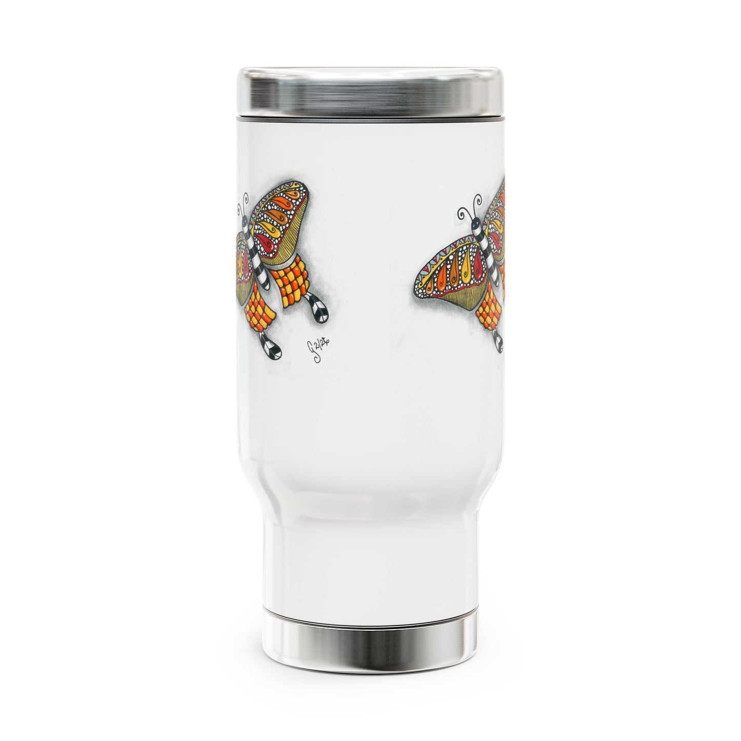 Butterfly Stainless Steel Travel Mug with Handle, 14oz