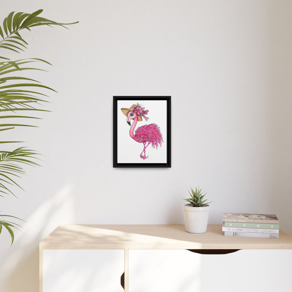Francine The Flamingo Matte Canvas, Framed (Multi-color)