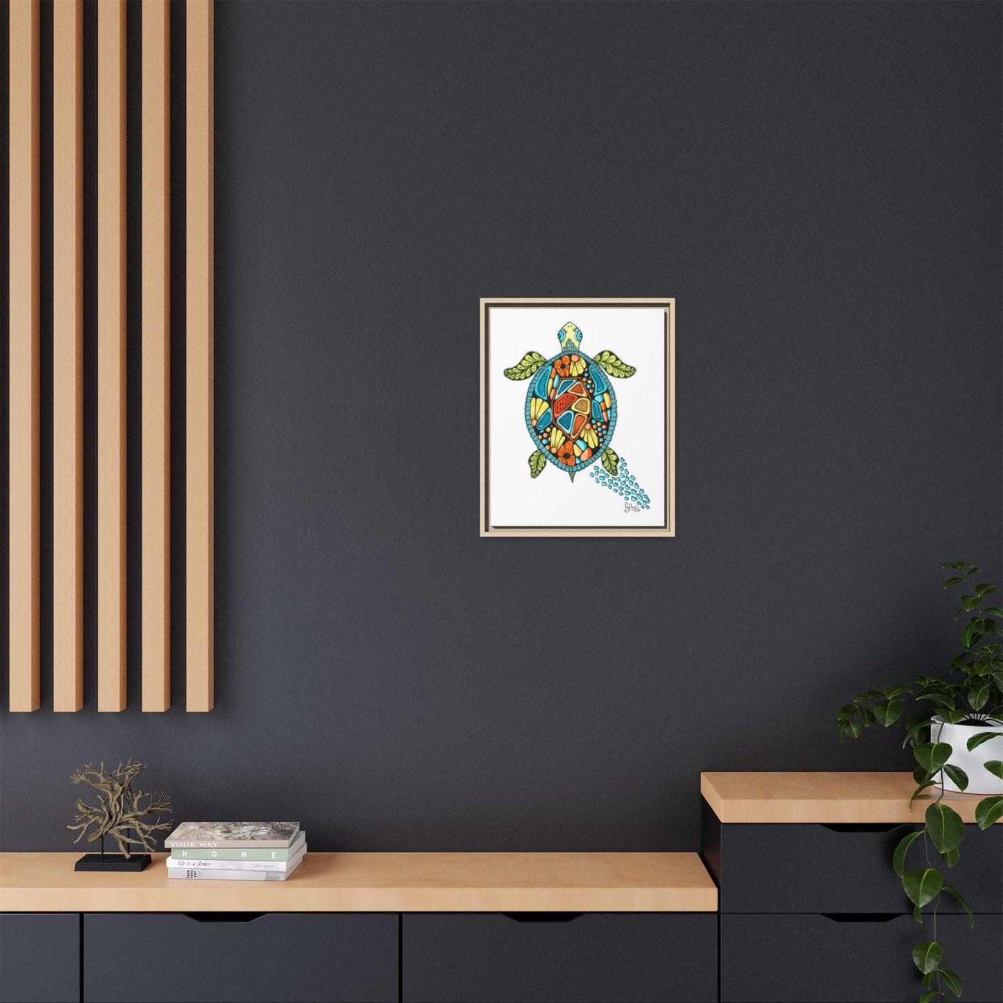 Sea Turtle Matte Canvas, Framed (Multi-color)