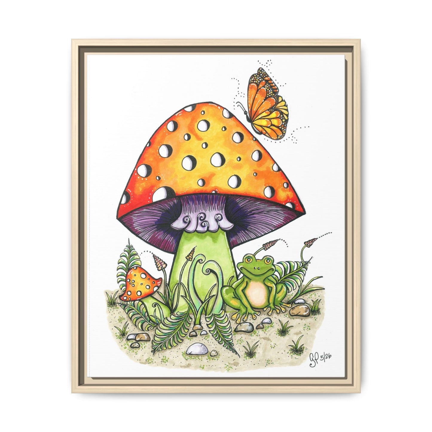 Froggy Loves Mushrooms Matte Canvas, Framed (Multi-color)