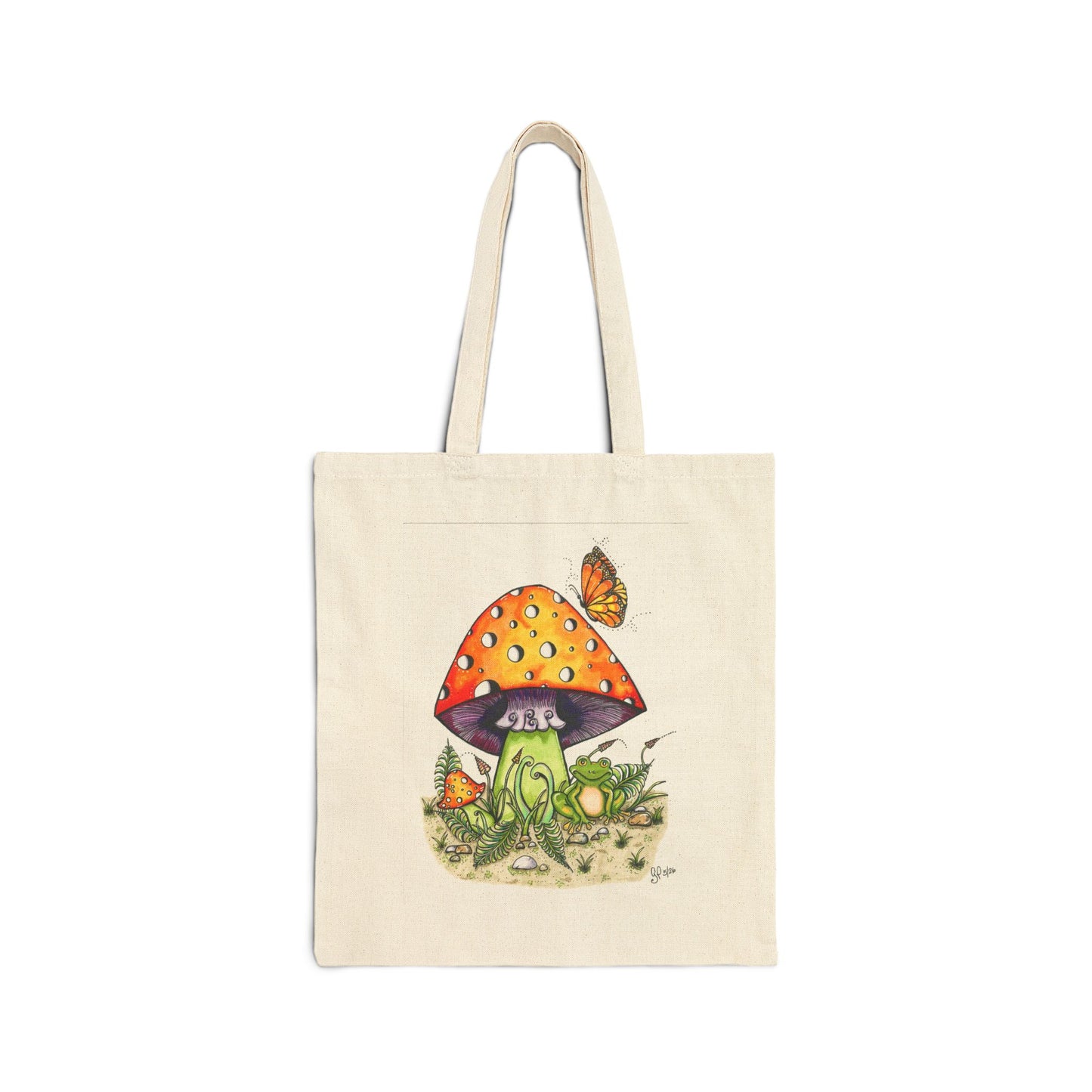 Froggy Loves Mushrooms Cotton Canvas Tote Bag