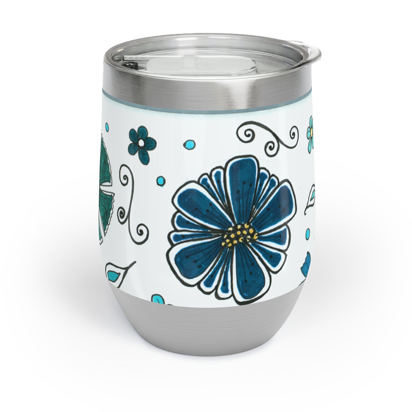 Retro Blue Flowers Chill Wine Tumbler